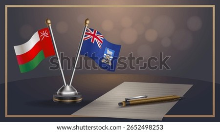 Small national flag of Oman and Falkland Islands flag Relation, Template banner vector Illustration