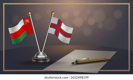 Small national flag of Oman and Faroe Islands flag Relation, Template banner vector Illustration