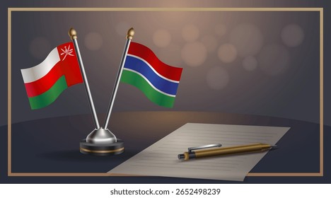 Small national flag of Oman and Gambia flag Relation, Template banner vector Illustration