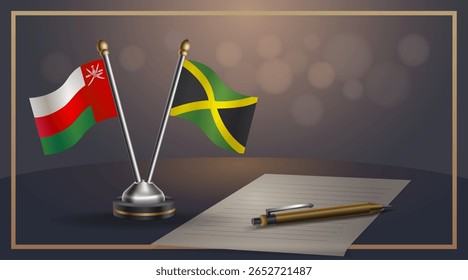 Small national flag of Oman and Jamaica flag Relation, Template banner vector Illustration