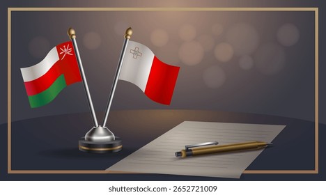 Small national flag of Oman and Malta flag Relation, Template banner vector Illustration