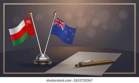 Small national flag of Oman and New Zealand flag Relation, Template banner vector Illustration