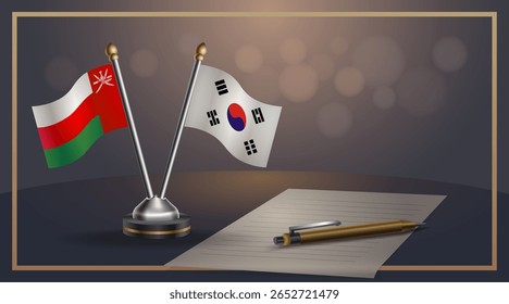 Pequena bandeira nacional de Omã e Coreia do Sul bandeira Relação, Modelo banner vetor Ilustração