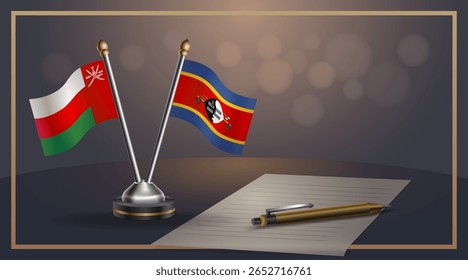 Small national flag of Oman and Swaziland flag Relation, Template banner vector Illustration