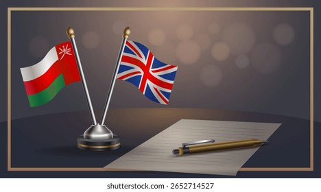 Small national flag of Oman and United Kingdom flag Relation, Template banner vector Illustration