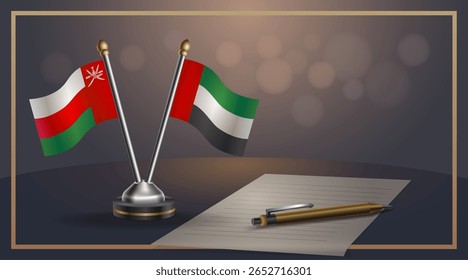 Small national flag of Oman and United Arab Emirates, United Kingdom flag Relation, Template banner vector Illustration