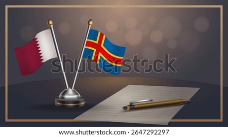 Small national flag of Qatar and Aland Islands flag Relation, Template banner vector Illustration