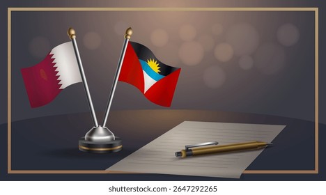 Small national flag of Qatar and Antigua and Barbuda flag Relation, Template banner vector Illustration
