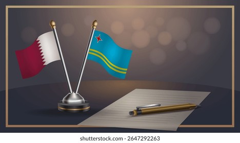 Small national flag of Qatar and Aruba flag Relation, Template banner vector Illustration