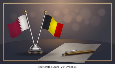 Small national flag of Qatar and Belgium flag Relation, Template banner vector Illustration