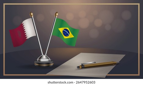 Small national flag of Qatar and Brazil flag Relation, Template banner vector Illustration