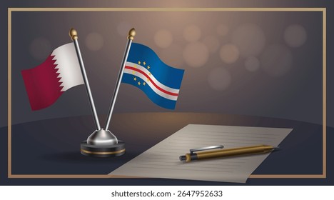 Pequena bandeira nacional do Catar e Cabo Verde bandeira Relação, Modelo banner vetor Ilustração