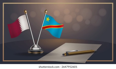 Small national flag of Qatar and Congo flag Relation, Template banner vector Illustration