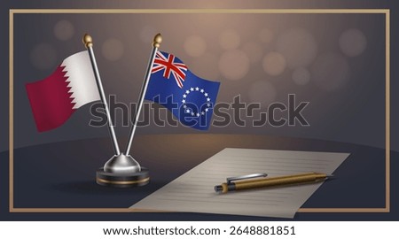 Small national flag of Qatar and Cook Islands flag Relation, Template banner vector Illustration