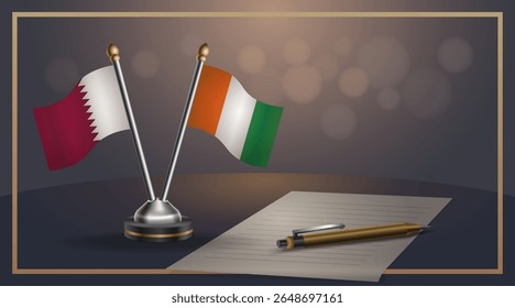 Small national flag of Qatar and Cote D'Ivoire flag Relation, Template banner vector Illustration
