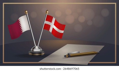Bandeira nacional pequena de Catar e Dinamarca bandeira Relação, Modelo banner vetor Ilustração
