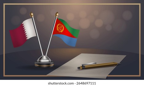 Small national flag of Qatar and Eritrea flag Relation, Template banner vector Illustration
