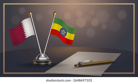 Small national flag of Qatar and Ethiopia flag Relation, Template banner vector Illustration
