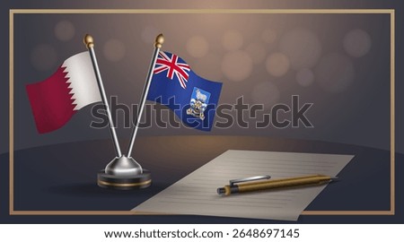 Small national flag of Qatar and Falkland Islands flag Relation, Template banner vector Illustration
