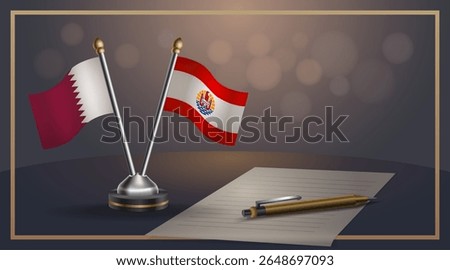 Small national flag of Qatar and French Polynesia flag Relation, Template banner vector Illustration
