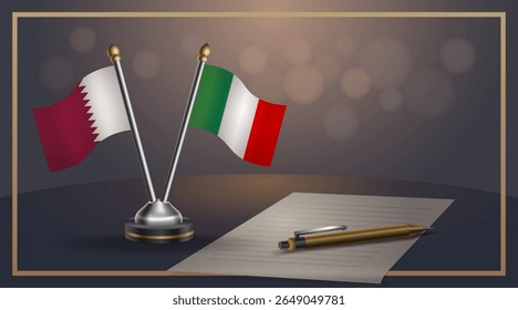 Small national flag of Qatar and Italy flag Relation, Template banner vector Illustration