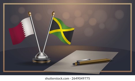 Small national flag of Qatar and Jamaica flag Relation, Template banner vector Illustration