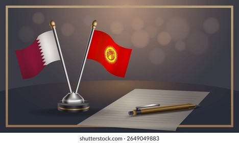 Small national flag of Qatar and Kyrgyzstan flag Relation, Template banner vector Illustration
