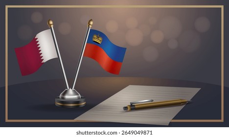 Small national flag of Qatar and Liechtenstein flag Relation, Template banner vector Illustration