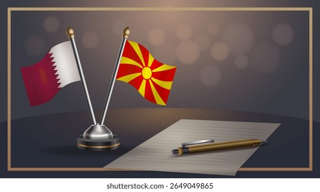 Small national flag of Qatar and Macedonia flag Relation, Template banner vector Illustration