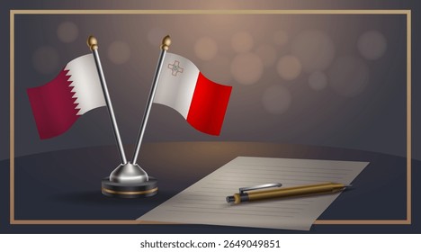 Small national flag of Qatar and Malta flag Relation, Template banner vector Illustration
