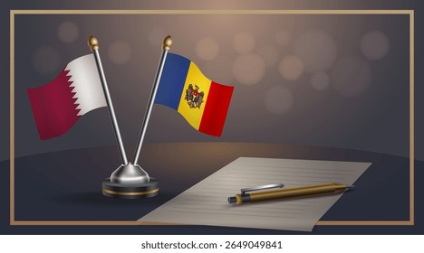 Small national flag of Qatar and Moldova flag Relation, Template banner vector Illustration