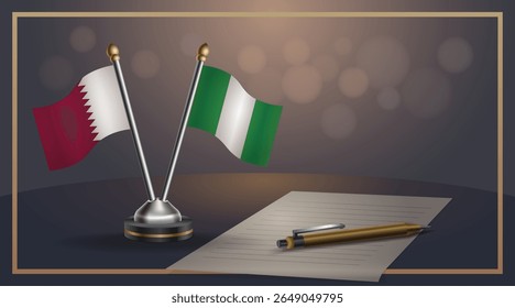 Small national flag of Qatar and Nigeria flag Relation, Template banner vector Illustration
