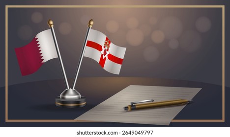 Small national flag of Qatar and Northern Ireland flag Relation, Template banner vector Illustration