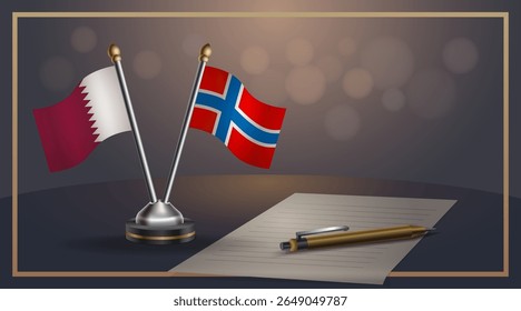 Small national flag of Qatar and Norway flag Relation, Template banner vector Illustration