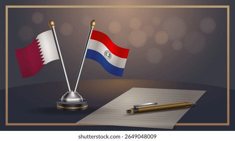 Small national flag of Qatar and Paraguay flag Relation, Template banner vector Illustration
