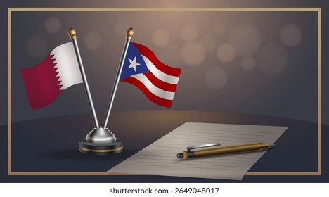 Small national flag of Qatar and Puerto Rico flag Relation, Template banner vector Illustration