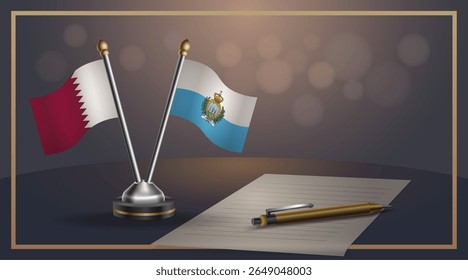 Small national flag of Qatar and San Marino flag Relation, Template banner vector Illustration