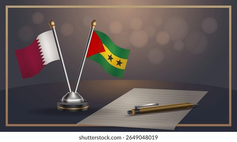 Small national flag of Qatar and Sao Tome and Principe flag Relation, Template banner vector Illustration