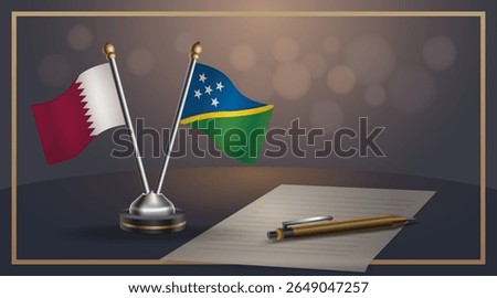 Small national flag of Qatar and Solomon Islands flag Relation, Template banner vector Illustration