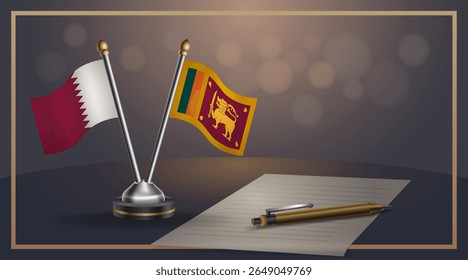 Small national flag of Qatar and Sri Lanka flag Relation, Template banner vector Illustration