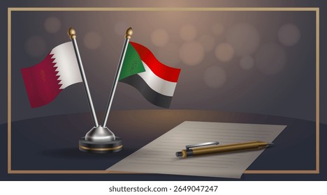 Small national flag of Qatar and Sudan flag Relation, Template banner vector Illustration