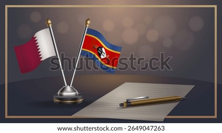 Small national flag of Qatar and Swaziland flag Relation, Template banner vector Illustration