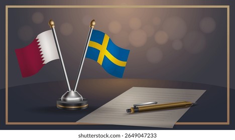 Small national flag of Qatar and Sweden flag Relation, Template banner vector Illustration