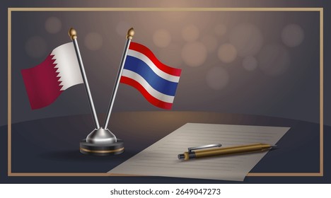 Small national flag of Qatar and Thailand flag Relation, Template banner vector Illustration