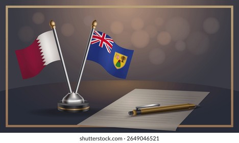 Small national flag of Qatar and Turk and Caicos flag Relation, Template banner vector Illustration