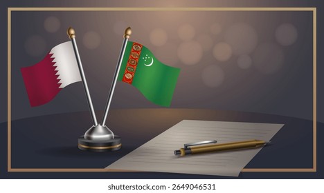 Small national flag of Qatar and Turkmenistan flag Relation, Template banner vector Illustration