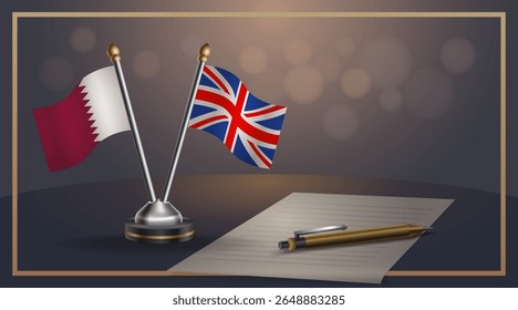 Small national flag of Qatar and United Kingdom flag Relation, Template banner vector Illustration