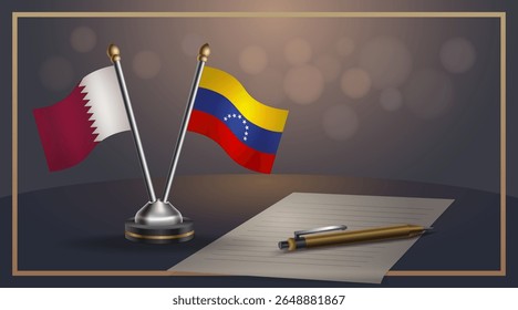 Small national flag of Qatar and Venezuela flag Relation, Template banner vector Illustration