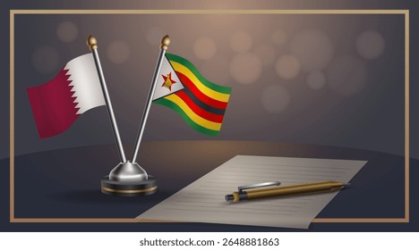 Small national flag of Qatar and Zimbabwe flag Relation, Template banner vector Illustration