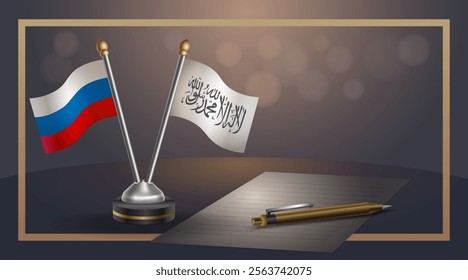 Small national flag of Russian and Afghanistan flag Relation, Template banner vector Illustration